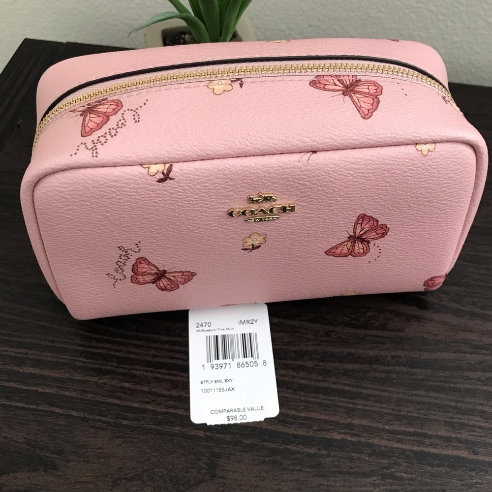 Coach Small Boxy Cosmetic Case w Butterfly Print - Picture 4 of 6